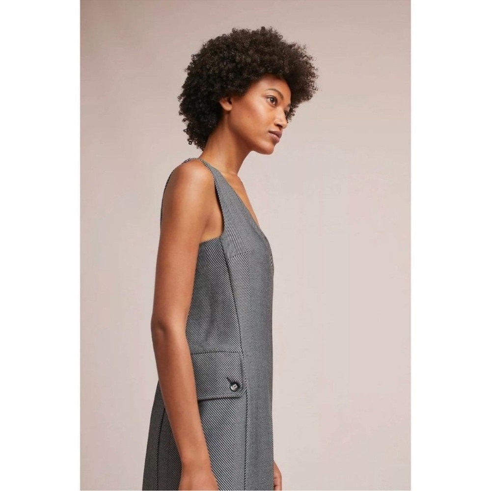 Anthropologie Cartonnier Wide Leg Black/Gray  Tweed Herring Bone Jumpsuit SZ M - Picture 2 of 11